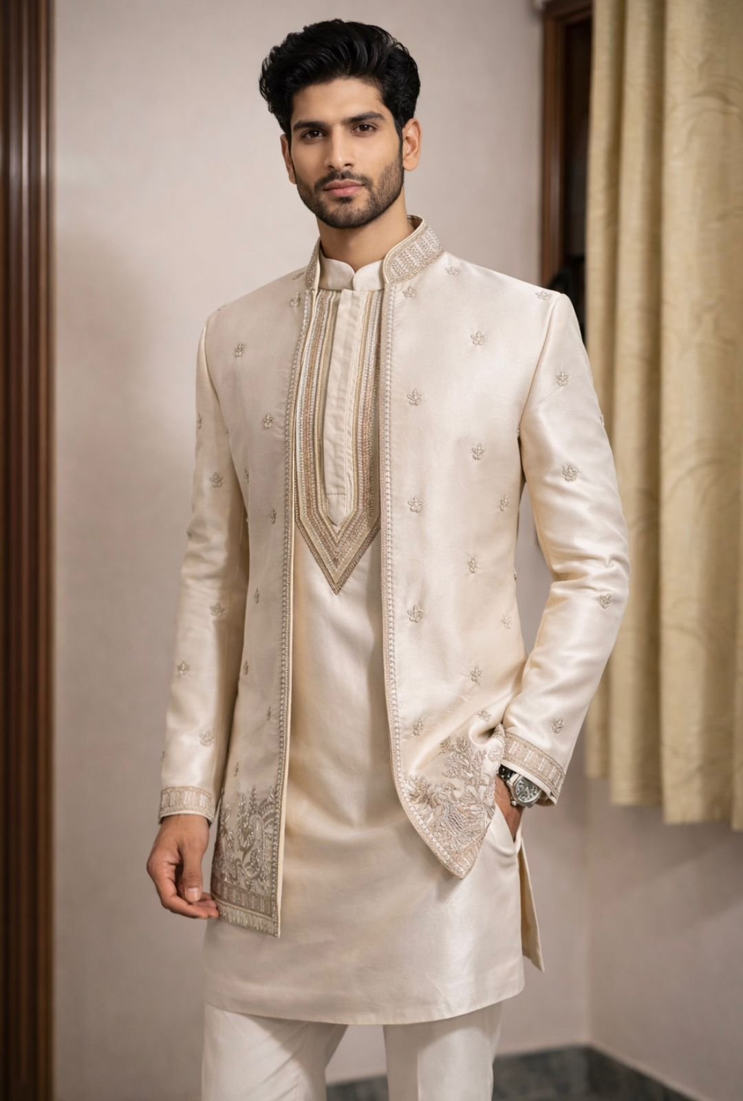 Cream Indo-Western with Heavy Bead Work