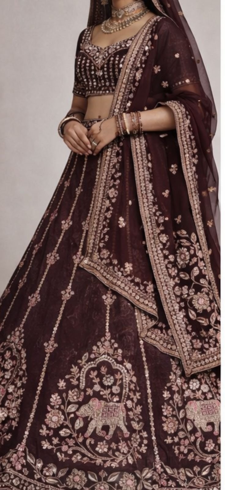 Deep Chocolate Ombré Brown Lehenga - Image 4